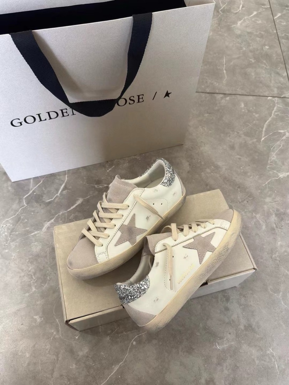 Golden Goose Cream, Silver & Taupe Superstar Low-Top Sneakers